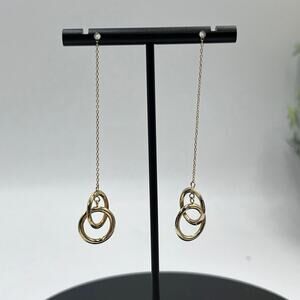 JCM 14K Yellow Gold Double‎ Hoop Circles Dangle Threader Pierced Earrings
